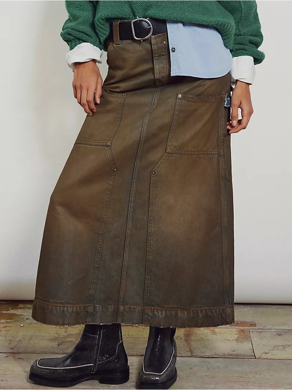Free people We The Free Harmonica Coated Denim Boho cargo Utility Skirt Size 31